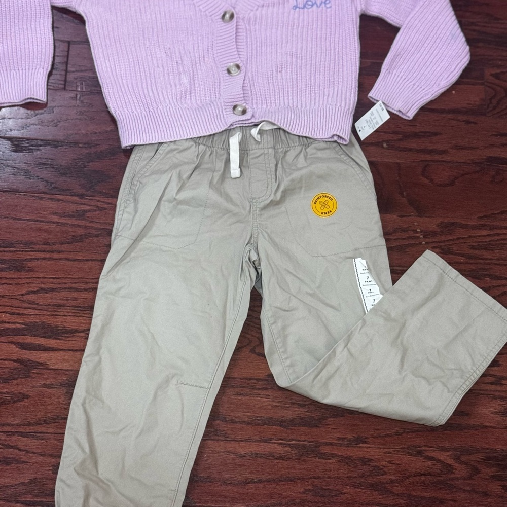 Cat & Jack Lavender Cardigan and Beige Pants Set